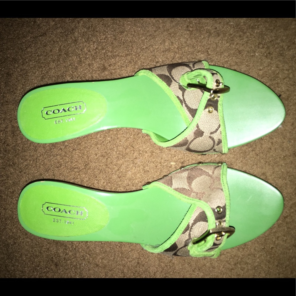 COACH Sandal Pumps- Green and Khaki. Size 8